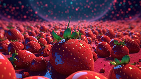 卡通水果草莓背景图片_3d 渲染中的卡通草莓宇宙
