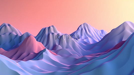 紫色天空背景背景图片_柔和山脉的低聚风格 3D 渲染