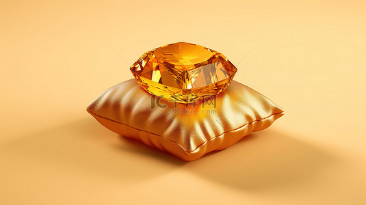 连体坐垫背景图片_以黄水晶为特色的方形坐垫的 3D 渲染
