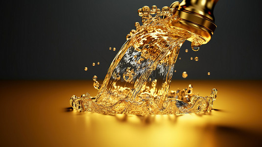 龙头水背景图片_从金色水龙头流出的水的 3d 渲染
