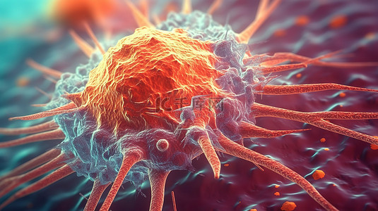 显微镜下观察的癌细胞的 3D 插图
