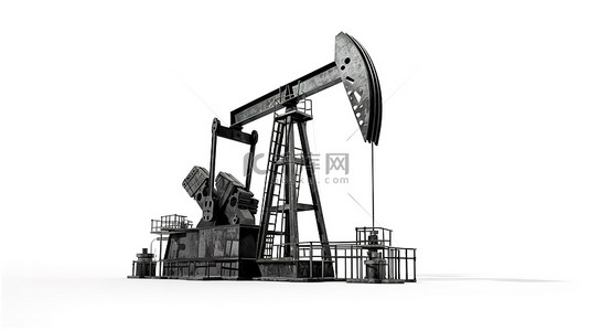 石油能源背景图片_白色背景下石油抽油机的 3d 渲染