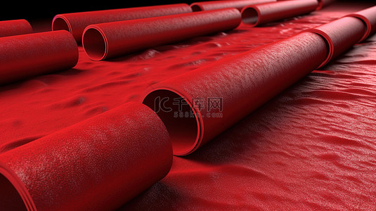 用 3D 渲染滚动红地毯描绘的独家概念