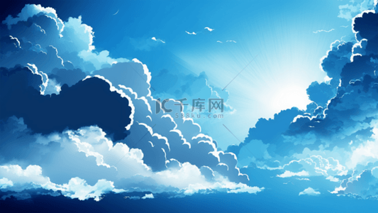 夏季水彩背景图片_自由的白云天空云层平面背景图