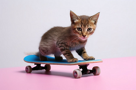一只骑滑板的小猫