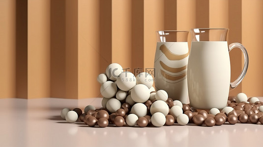 巧克力牛奶色背景样机概念的 3D 渲染
