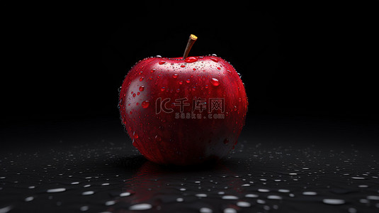 甜美背景背景图片_黑色背景下红苹果的 3d 渲染