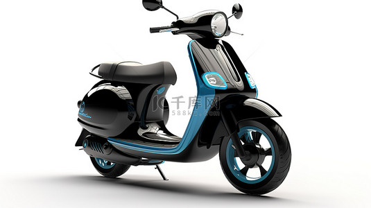 当代城市轻便摩托车采用时尚的黑色和蓝色 3D 渲染白色