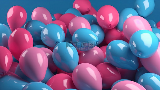 粉色气球背景图片_逼真的蓝色和粉色气球，带有文本空间，非常适合庆祝活动和社交媒体模板
