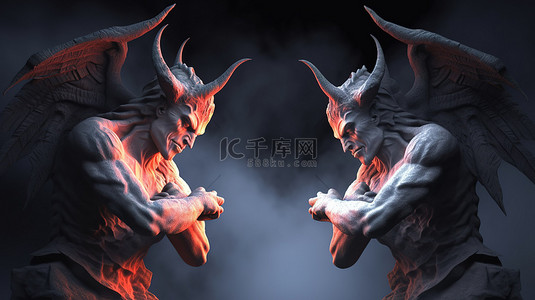 恶魔角背景图片_天堂和地狱的存在 3d 渲染