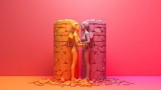 爱情剪影背景图片_LGBTQ+ 3D 插图概念艺术中同性爱情的表达
