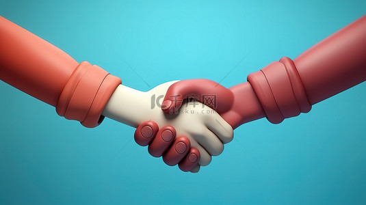 卡通 3D 插图成功的商业伙伴关系握手与合同协议和关系背景横幅