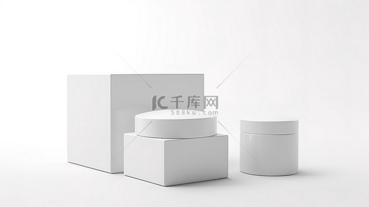 空白化妆品霜包装和盒子隔离在白色背景上，用于产品设计的 3D 渲染