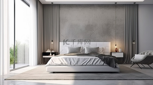 室内家居设计背景图片_家居室内白色现代豪华卧室样机的 3D 渲染