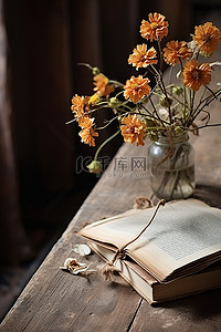 书背景图片_鲜花与书