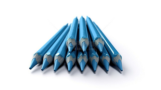 白色背景上孤立的青色铅笔和蓝色蜡笔的 3d 插图