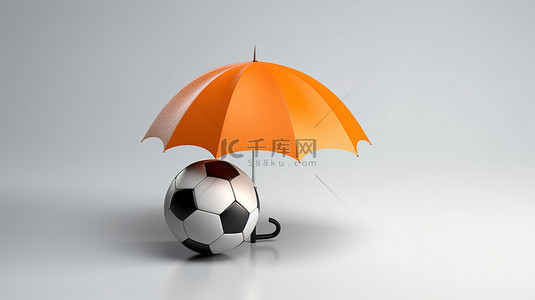 孤立的足球和雨伞的 3D 渲染