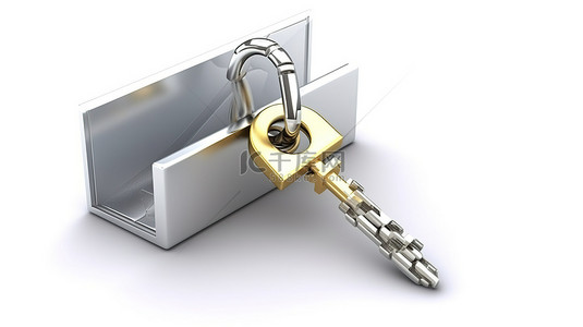 安全信封背景图片_白色背景 3D 渲染上的安全电子邮件访问钥匙锁和信封