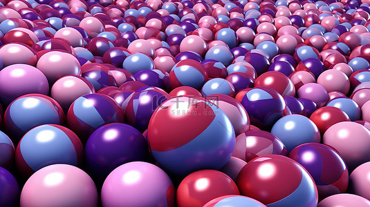 蓝色紫色和粉色色调的圆圈和球的抽象 3D 渲染