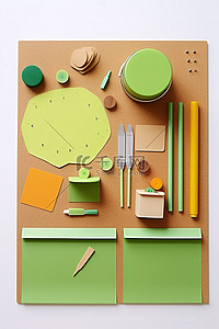 软木板套件，配有彩色用品，用于整理桌子