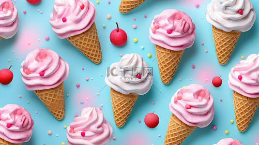 华夫格风格背景图片_充满活力的夏季纹理无缝冰淇淋图案粉红色背景引人注目的 3D 渲染