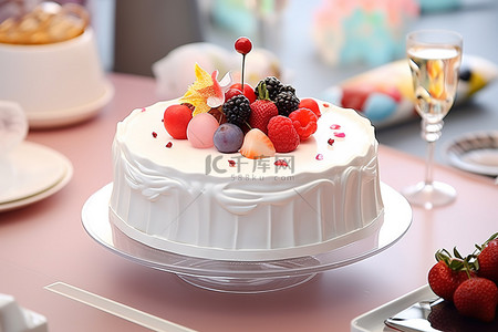 老人生日寿宴背景图片_一件文物与生日蛋糕和水果一起展示
