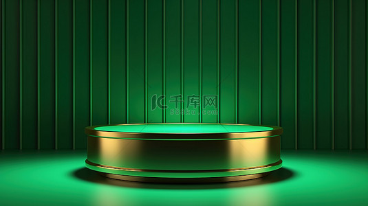 霓虹绿 3D 顶视图讲台背景上的简约豪华金色展示圆筒