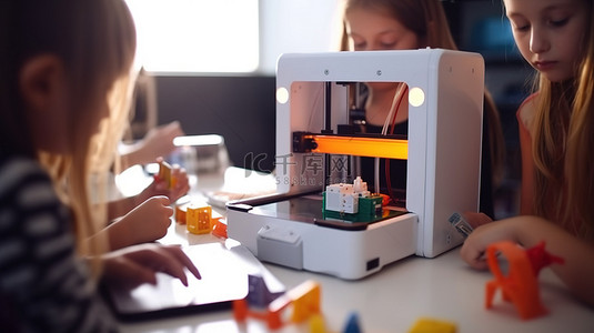 学习背景图片_富有创新精神的学生使用 3D 打印机进行创作