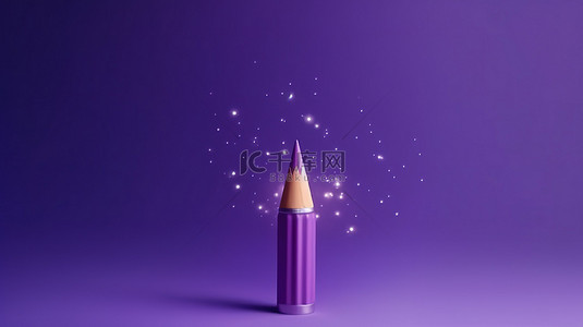教育模板背景图片_在最小紫色背景 3D 渲染上发射铅笔火箭以实现在线教育概念