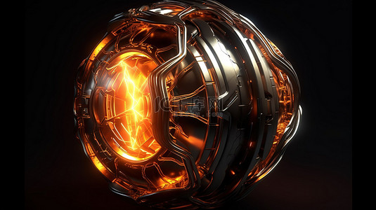 卡通科技元素背景图片_在 3d 渲染中具有发光能量中心的未来金属球体