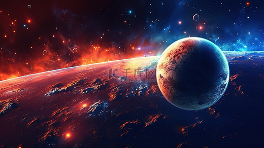 西柚色星空背景图片_宇宙 3d 渲染中发光的恒星和行星