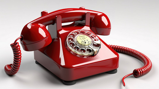 电话服务背景图片_孤立的白色背景，具有复古红色 3D 电话