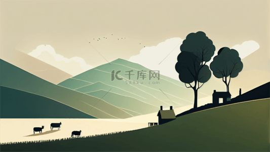 简约绿色植物背景图片_春天极简风格插画背景