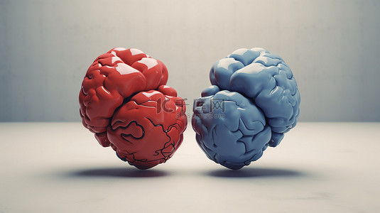 3d 呈现的心脏和大脑是情绪与理性思维之间的概念冲突