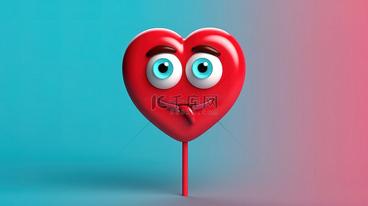 滑稽的背景图片_情人节 3D 渲染俏皮的心形棒棒糖，带有滑稽的表情