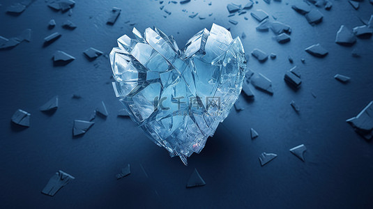 破碎的心融合冰的 3D 插图
