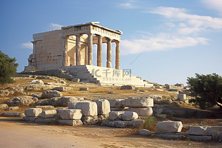 欧洲希腊背景图片_希腊的一座寺庙和外面的几根大石柱