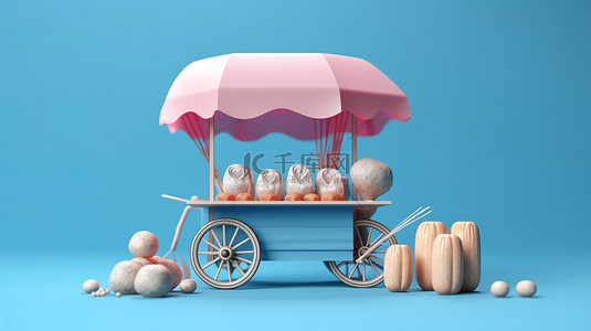 服务背景图片_充满活力的亚洲面条车的双色调风格渲染，配有粉红色肉丸和蓝色背景下的座椅