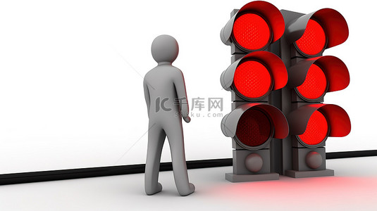 信号标志背景图片_白色背景下 3d 图形持有的红色交通灯