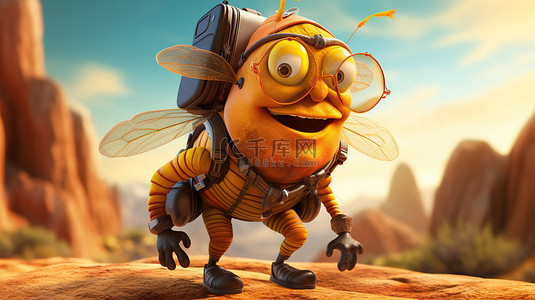 3D 艺术中顽皮的徒步旅行者蜜蜂