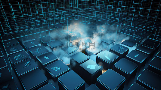 科技云互联网背景图片_互联网数据背景的 3d 插图云计算技术