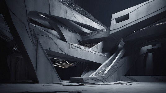 机械背景图片_未来派混凝土建筑施工作为抽象艺术 3d 背景在 3d 中呈现