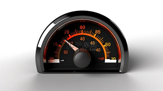燃油表仪表板的 3D 渲染在白色背景上显示空油箱