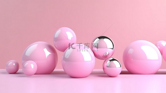 浅粉色背景上采用简约设计的抽象粉色 3D 液体球体渲染