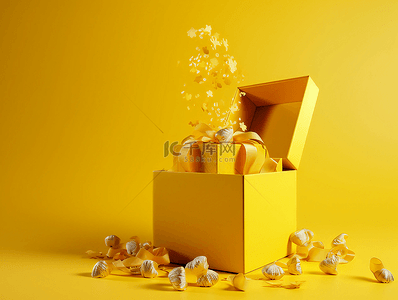 黄色礼盒漂浮碎片节礼日广告背景