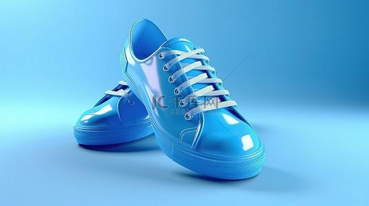 健康城市背景图片_时尚蓝色运动鞋的 3D 渲染，鞋底明亮时尚