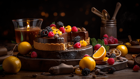小吃组合背景图片_水果巧克力蛋糕甜品美食广告背景