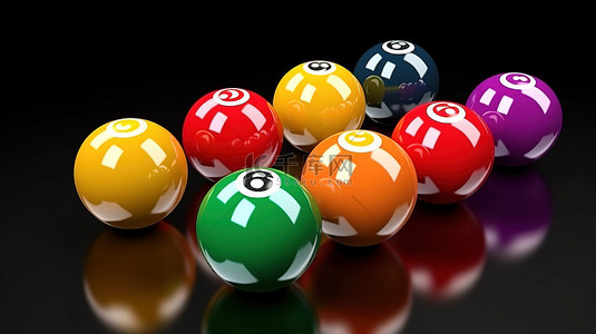标准版logo背景图片_八种标准颜色的充满活力的台球 斯诺克台球对象的 3D 渲染