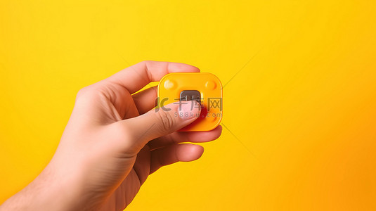 黄色背景，手握 3D 媒体播放按钮