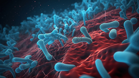 中医疗背景图片_细菌在微生物区系中蓬勃发展 3D 插图